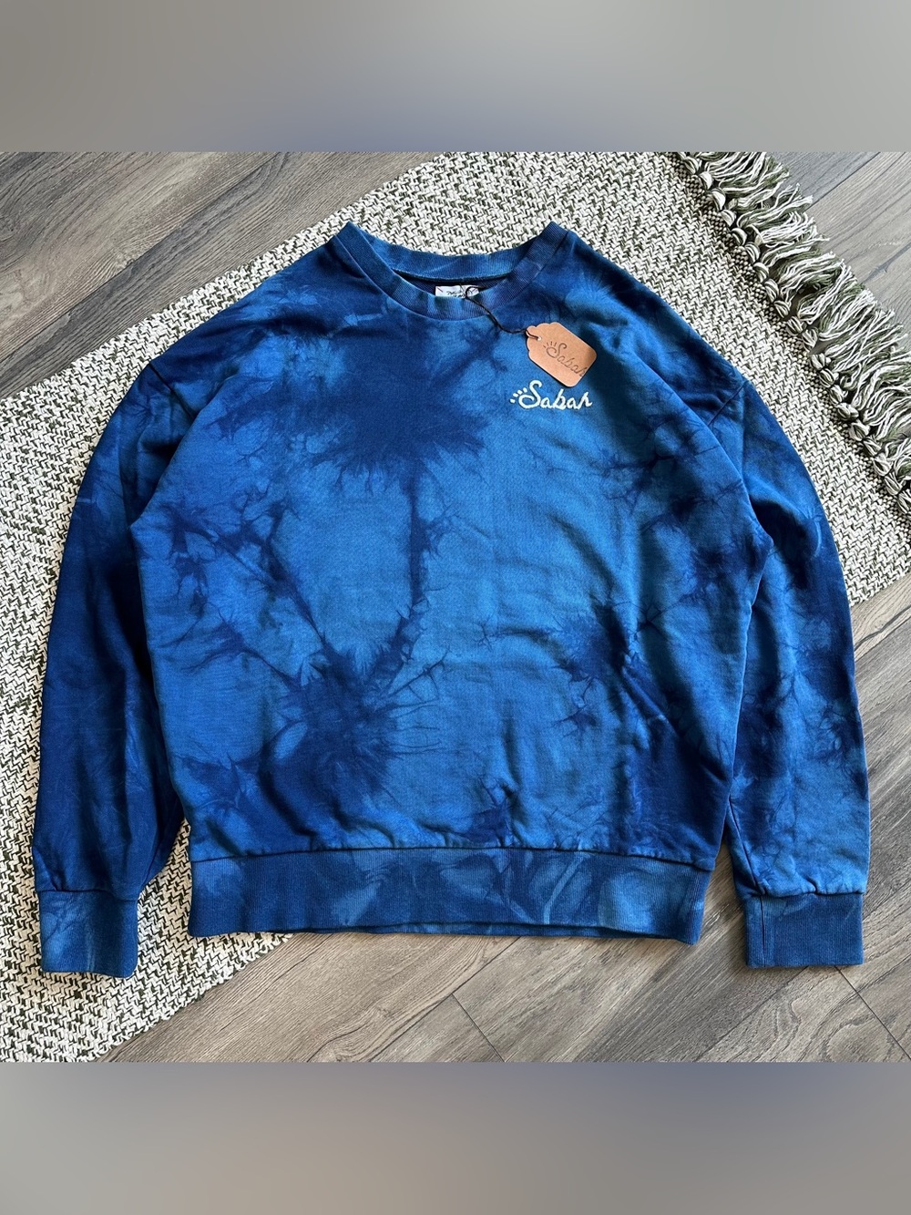 Philip Huang Camo Indigo Tie Dye Organic French Terry Sweatshirt Blue M
